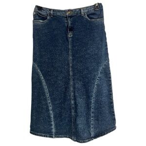 Bisou Bisou Michelle Bohbot 5 Pocket Blue Stretch Cotton Denim Maxi Skirt